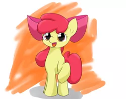 Size: 2942x2333 | Tagged: safe, artist:up_p_ab, derpibooru import, apple bloom, earth pony, pony, female, filly, foal, happy, image, png, raised hoof, solo