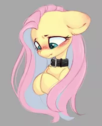 Size: 875x1075 | Tagged: safe, artist:melodylibris, derpibooru import, fluttershy, pegasus, pony, blushing, chest fluff, collar, cute, embarrassed, flower, gray background, heart eyes, hooves together, image, jpeg, looking down, shyabetes, simple background, solo, wavy mouth, wingding eyes