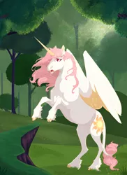 Size: 6203x8500 | Tagged: safe, artist:neighbaby, derpibooru import, princess celestia, female, forest, image, pink-mane celestia, png, rearing, solo, solo female, the last unicorn, tree