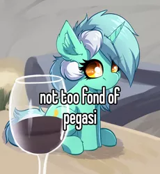 Size: 2440x2656 | Tagged: safe, artist:witchtaunter, derpibooru import, lyra heartstrings, ponified, pony, unicorn, alcohol, chest fluff, cute, ear fluff, female, glass, image, looking at you, lyrabetes, meme, png, ponified animal photo, ponified meme, sitting, solo, text, wine, wine glass