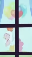 Size: 64x113 | Tagged: safe, derpibooru import, screencap, pinkie pie, bird, chicken, earth pony, pony, bloom and gloom, season 5, animal costume, balloon, chicken pie, chicken suit, clothes, costume, cropped, eyes closed, female, flying, image, mare, png, smiling, solo, window, youtube link