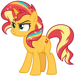 Size: 1024x1030 | Tagged: safe, artist:emeraldblast63, derpibooru import, sunset shimmer, pony, unicorn, female, full body, hooves, horn, image, mare, multicolored hair, multicolored mane, png, rainbow hair, simple background, smiling, solo, standing, tail, transparent background, two toned tail