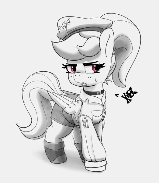 Size: 1045x1200 | Tagged: safe, artist:pabbley, derpibooru import, rainbow dash, pegasus, pony, unicorn, female, image, jpeg, mare, open mouth, partial color, simple background, skull and crossbones, solo, white background