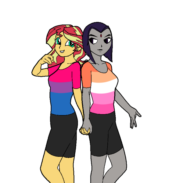 Size: 768x768 | Tagged: safe, artist:thatradhedgehog, derpibooru import, sunset shimmer, equestria girls, bisexual pride flag, dc comics, image, lesbian pride flag, png, pride, pride flag, pride month, raven (dc comics), shimrav, teen titans