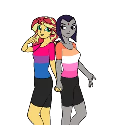 Size: 768x768 | Tagged: safe, artist:thatradhedgehog, derpibooru import, sunset shimmer, equestria girls, bisexual pride flag, dc comics, image, lesbian pride flag, png, pride, pride flag, pride month, raven (dc comics), shimrav, teen titans