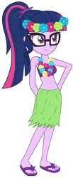 Size: 453x1098 | Tagged: safe, artist:fireluigi29, derpibooru import, sci-twi, twilight sparkle, equestria girls, belly button, clothes, grass skirt, hawaii, hula, image, png, simple background, skirt, solo, transparent background