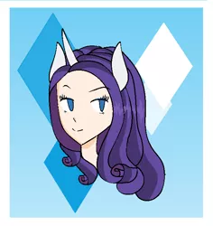 Size: 642x680 | Tagged: safe, artist:manglethemangledtoy, derpibooru import, rarity, human, bust, female, horn, horned humanization, humanized, image, png, pony ears, smiling