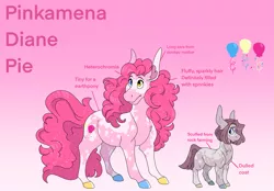 Size: 2327x1620 | Tagged: safe, artist:angstyram, edit, pinkie pie, earth pony, pony, alternate design, coat markings, colored hooves, curly hair, ear fluff, female, filly, filly pinkie pie, gradient background, heterochromia, image, mare, png, solo, twitterina design, younger