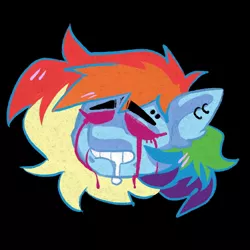 Size: 2048x2048 | Tagged: safe, artist:yumkandie, derpibooru import, rainbow dash, pegasus, pony, black background, blood, crying, drool, ear piercing, earring, eyebrow piercing, eyebrows, eyebrows visible through hair, female, head only, image, jewelry, jpeg, mare, piercing, simple background, solo, tears of blood