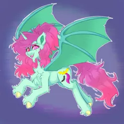 Size: 2048x2048 | Tagged: safe, artist:yumkandie, derpibooru import, oc, oc:aria, unofficial characters only, alicorn, bat pony, bat pony alicorn, pony, bat pony oc, bat wings, chest fluff, facial hair, female, flying, goatee, horn, image, jpeg, scar, solo, unshorn fetlocks, wings