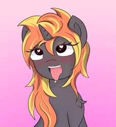 Size: 2734x3000 | Tagged: suggestive, artist:melody joy, color edit, derpibooru import, edit, oc, oc:java, pony, unicorn, ahegao, blushing, chest fluff, colored, female, heart, heart eyes, image, open mouth, png, simple background, solo, tongue out, wingding eyes