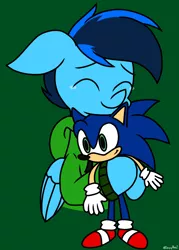 Size: 1872x2618 | Tagged: safe, artist:derpyalex2, derpibooru import, oc, oc:shy-fly, unofficial characters only, pegasus, pony, clothes, crying, happy, hug, image, jacket, png, sonic the hedgehog, sonic the hedgehog (series), sweater, tears of joy