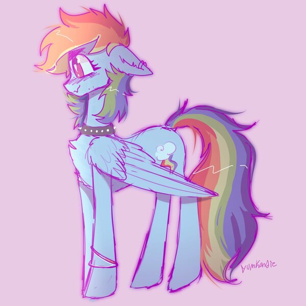 Size: 2048x2048 | Tagged: safe, artist:yumkandie, derpibooru import, rainbow dash, pegasus, pony, bracelet, chest fluff, choker, ear piercing, earring, female, image, jewelry, jpeg, piercing, simple background, solo, spiked choker