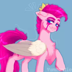 Size: 2048x2048 | Tagged: safe, artist:yumkandie, derpibooru import, oc, unofficial characters only, pegasus, pony, blood, chest fluff, crown, crying, ear piercing, female, image, jewelry, jpeg, mohawk, piercing, regalia, simple background, solo, tears of blood