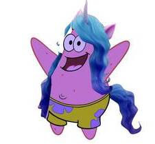 Size: 226x209 | Tagged: safe, derpibooru import, izzy moonbow, clothes, crossover, g5, image, jpeg, pants, partial nudity, patrick star, similarities, simple background, spongebob squarepants, topless, transformation, white background