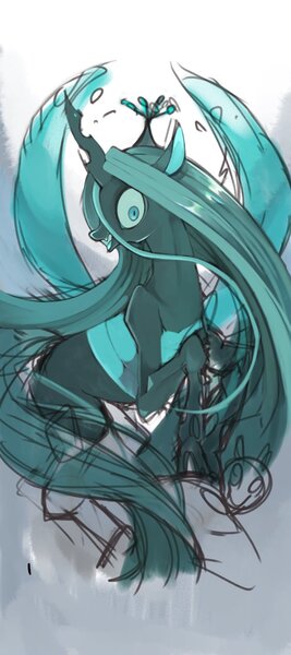 Size: 772x1736 | Tagged: safe, artist:sibashen, derpibooru import, queen chrysalis, changeling, changeling queen, pony, crown, fangs, female, image, jewelry, jpeg, mare, profile, regalia, simple background, solo, white background