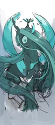 Size: 772x1736 | Tagged: safe, artist:sibashen, derpibooru import, queen chrysalis, changeling, changeling queen, pony, crown, fangs, female, image, jewelry, jpeg, mare, profile, regalia, simple background, solo, white background