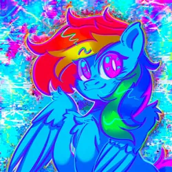 Size: 2048x2048 | Tagged: safe, artist:yumkandie, derpibooru import, rainbow dash, pegasus, pony, chest fluff, female, heart, heart eyes, image, jpeg, psychedelic, solo, wing fluff, wingding eyes, wings