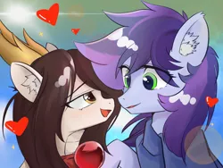 Size: 4032x3024 | Tagged: safe, artist:gale spark, derpibooru import, oc, oc:crystal eve, oc:睦睦, pony, floating heart, heart, image, looking at each other, looking at someone, png