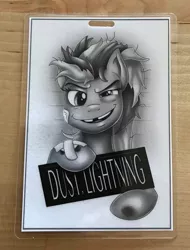 Size: 997x1310 | Tagged: safe, artist:laschitaw, derpibooru import, lightning dust, pony, badge, black and white, commission, female, grayscale, hurting, image, injured, irl, jpeg, monochrome, mugshot, name, photo, realistic, solo