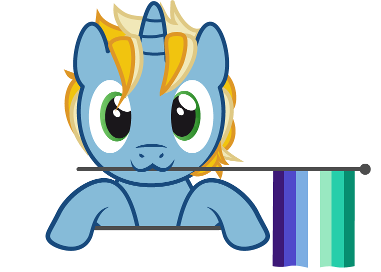 Size: 762x545 | Tagged: safe, artist:hazel bloons, derpibooru import, oc, oc:sunny dawn, unofficial characters only, pony, unicorn, 1000 hours in ms paint, blue coat, bust, commission, cute, flag, gay pride flag, green eyes, holding, holding a flag, image, looking at you, male, mouth hold, png, pride, pride flag, pride month, simple background, smiling, solo, transparent background, ych result, yellow hair