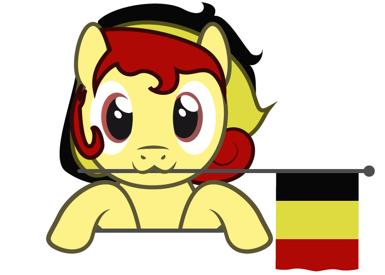 Size: 762x545 | Tagged: safe, artist:hazel bloons, derpibooru import, oc, oc:chocolate sweets, unofficial characters only, earth pony, pony, belgium, bust, commission, country ponies, cute, female, flag, holding, holding a flag, image, looking at you, mouth hold, multicolored hair, national flag, png, red eyes, simple background, smiling, solo, transparent background, ych result, yellow coat