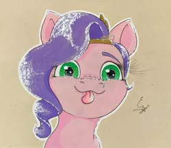 Size: 1715x1482 | Tagged: safe, artist:engi, derpibooru import, pipp petals, pegasus, pony, :p, crown, female, g5, image, jewelry, jpeg, outline, regalia, simple background, solo, tongue out, traditional art, watercolor painting, white outline