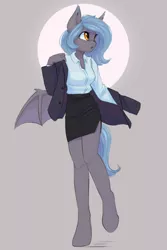 Size: 714x1070 | Tagged: safe, artist:melodylibris, derpibooru import, oc, unofficial characters only, anthro, bat pony, unguligrade anthro, bat pony oc, bat wings, clothes, female, freckles, image, jpeg, long legs, shirt, skirt, solo, wings