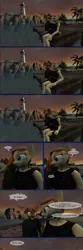 Size: 1440x4354 | Tagged: safe, artist:spud, derpibooru import, button mash, oc, oc:cream heart, anthro, comic:family bonds, 3d, comic, conversation, dialogue, evening, image, jpeg, lighthouse, looking at each other, looking at someone, looking at something, pier, shocked, shocked expression, sleeping, source filmmaker, surprised