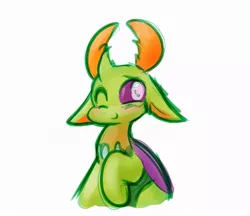 Size: 1113x960 | Tagged: safe, artist:zutcha, derpibooru import, thorax, changedling, changeling, blushing, image, jpeg, king thorax, looking at you, male, one eye closed, raised hoof, simple background, sitting, smiling, smiling at you, solo, white background, wink, winking at you