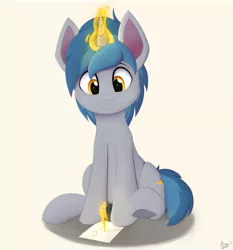 Size: 2790x3000 | Tagged: safe, artist:arcane-thunder, derpibooru import, oc, oc:arcane thunder, unofficial characters only, pony, unicorn, drawing, glow, glowing horn, horn, image, magic, male, paper, pencil, png, simple background, sitting, smiling, solo, stallion, telekinesis, unicorn oc, white background