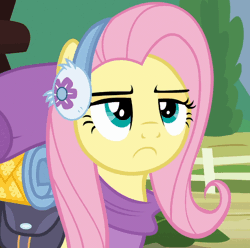 Size: 640x636 | Tagged: safe, derpibooru import, edit, edited screencap, screencap, fluttershy, pony, dungeons and discords, season 6, accessories, animated, backpack, cropped, dungeons and dragons, female, g4, gif, image, mare, pen and paper rpg, raised eyebrow, rpg, scary, solo