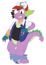 Size: 750x1050 | Tagged: artist needed, source needed, safe, derpibooru import, spike, dragon, human, ash ketchum, character to character, gritted teeth, human to dragon, image, male, mid-transformation, png, pokémon, solo, teeth, transformation