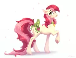 Size: 2424x1863 | Tagged: safe, artist:sparkling_light, derpibooru import, roseluck, earth pony, pony, bow, butt, collar, commission, commissioner:doom9454, cute, image, long tail, pet tag, plot, png, rosepet, solo, tail, tail bow