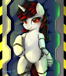 Size: 1772x2029 | Tagged: safe, artist:darksly, derpibooru import, oc, oc:blackjack, unofficial characters only, cyborg, cyborg pony, pony, unicorn, fallout equestria, fallout equestria: project horizons, amputee, bedroom eyes, body pillow, body pillow design, fanfic art, featureless crotch, female, image, jpeg, mare, prosthetic leg, prosthetic limb, prosthetics, solo