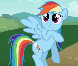 Size: 1286x1080 | Tagged: safe, derpibooru import, screencap, rainbow dash, pegasus, pony, the mysterious mare do well, cropped, cute, cutie mark, dashabetes, fangirling, flying, image, looking up, png, raised hoof, solo, spread wings, wings