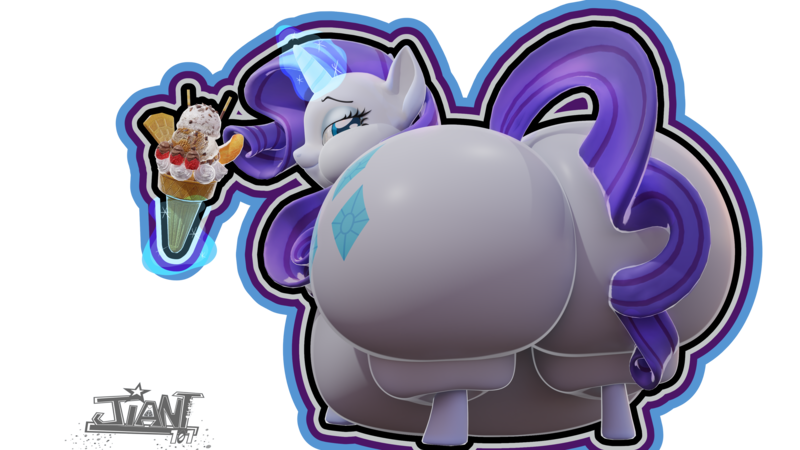 Size: 3840x2160 | Tagged: suggestive, artist:jiant101, derpibooru import, rarity, pony, unicorn, 3d, belly, big belly, blender, butt, chubby cheeks, fat, female, food, glow, glowing horn, horn, huge belly, huge butt, ice cream, ice cream cone, image, large butt, looking at you, looking back, looking back at you, plot, png, rear view, simple background, solo, transparent background