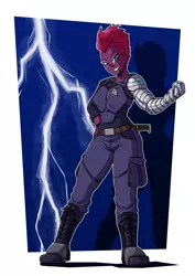 Size: 2481x3508 | Tagged: safe, artist:new-ereon, derpibooru import, tempest shadow, equestria girls, amputee, commando (warrior), crossover, equestria girls-ified, female, high res, image, jpeg, lightning, marvel, prosthetic arm, prosthetic limb, prosthetics, solo, winter soldier