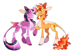 Size: 1280x881 | Tagged: safe, artist:wanderingpegasus, edit, editor:edits of hate, sunburst, twilight sparkle, alicorn, pony, unicorn, alternate design, blushing, chest fluff, closed wing, cloven hooves, coat markings, colored hooves, couple, curved horn, facial hair, facial markings, female, freckles, glowing horn, goatee, heart mark, holding hooves, horn, horn ring, image, leonine tail, looking at each other, magic, magic aura, male, mare, obtrusive watermark, png, ring, shipping, stallion, straight, twiburst, twitterina design, unshorn fetlocks, watermark