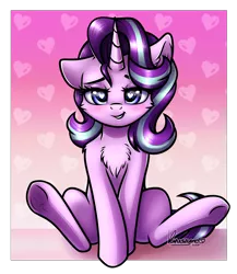 Size: 2000x2300 | Tagged: safe, artist:kruszyna25, derpibooru import, starlight glimmer, pony, unicorn, blushing, chest fluff, female, heart, heart eyes, image, looking at you, mare, png, simple background, sitting, smiling, solo, wingding eyes