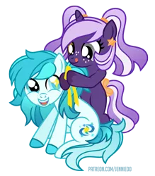 Size: 875x1000 | Tagged: safe, artist:jennieoo, derpibooru import, oc, oc:midnight twinkle, oc:starry swirl, earth pony, pony, unicorn, happy, image, png, ponytail, ribbon, show accurate, simple background, smiling, tongue out, transparent background, vector