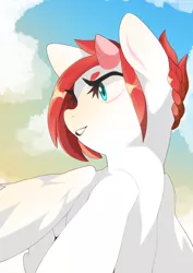 Size: 2894x4093 | Tagged: safe, artist:sugarelement, derpibooru import, oc, oc:red cherry, hybrid, pegasus, pony, cloud, dramatic, flying, image, png, solo