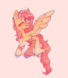 Size: 1220x1395 | Tagged: safe, artist:occultusion, edit, editor:edits of hate, fluttershy, pegasus, pony, blushing, colored hooves, cute, flower, flying, image, one eye closed, png, raised hoof, smiling at you, solo, wink