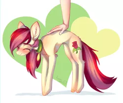 Size: 2668x2236 | Tagged: safe, artist:satan, derpibooru import, roseluck, earth pony, human, pony, behaving like a cat, collar, commission, commissioner:doom9454, cute, fluffy, hand, image, pet tag, petting, png, rosepet