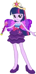 Size: 502x1024 | Tagged: safe, artist:fireluigi29, artist:user15432, derpibooru import, twilight sparkle, twilight sparkle (alicorn), alicorn, fairy, human, equestria girls, big crown thingy, clothes, crown, dress, element of magic, fairy princess, fairy wings, fairyized, fall formal outfits, high heels, image, jewelry, looking at you, magic wand, png, purple wings, regalia, shoes, simple background, sleeveless, strapless, transparent background, wings