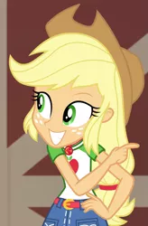 Size: 621x946 | Tagged: safe, derpibooru import, screencap, applejack, equestria girls, equestria girls series, holidays unwrapped, spoiler:eqg series (season 2), cropped, image, png, solo, the cider louse fools