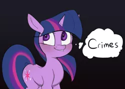 Size: 3774x2700 | Tagged: safe, artist:arume_lux, derpibooru import, twilight sparkle, pony, unicorn, blushing, crime, featured image, female, image, mare, out of character, png, solo, text, thought bubble, unicorn twilight