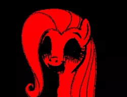 Size: 501x385 | Tagged: safe, artist:thepanther17fan, derpibooru import, fluttershy, pegasus, pony, black background, creepypasta, female, image, jpeg, mare, simple background, smiling, zalgo