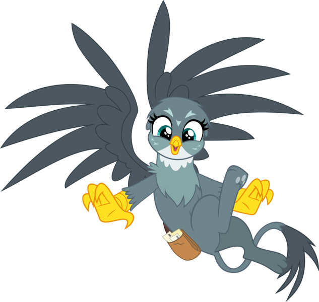 Size: 3429x3252 | Tagged: safe, artist:frownfactory, derpibooru import, gabby, gryphon, the fault in our cutie marks, bag, female, image, mailbag, png, simple background, solo, transparent background, vector, wings