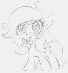 Size: 870x941 | Tagged: safe, artist:dotkwa, derpibooru import, oc, oc:kayla, unofficial characters only, earth pony, pony, blushing, cute, flower, flower in mouth, gradient background, grayscale, image, monochrome, mouth hold, ocbetes, png, sketch, solo